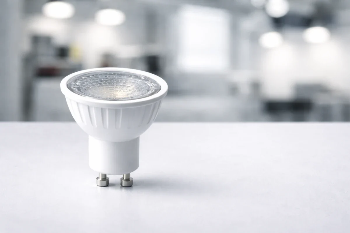 GU10 Sockel mit LED Spot und Fassung einfach erklärt GU10 LED Spot mit GU10 Fassung und Bajonettverschluss zur Erklärung des Sockeltyps