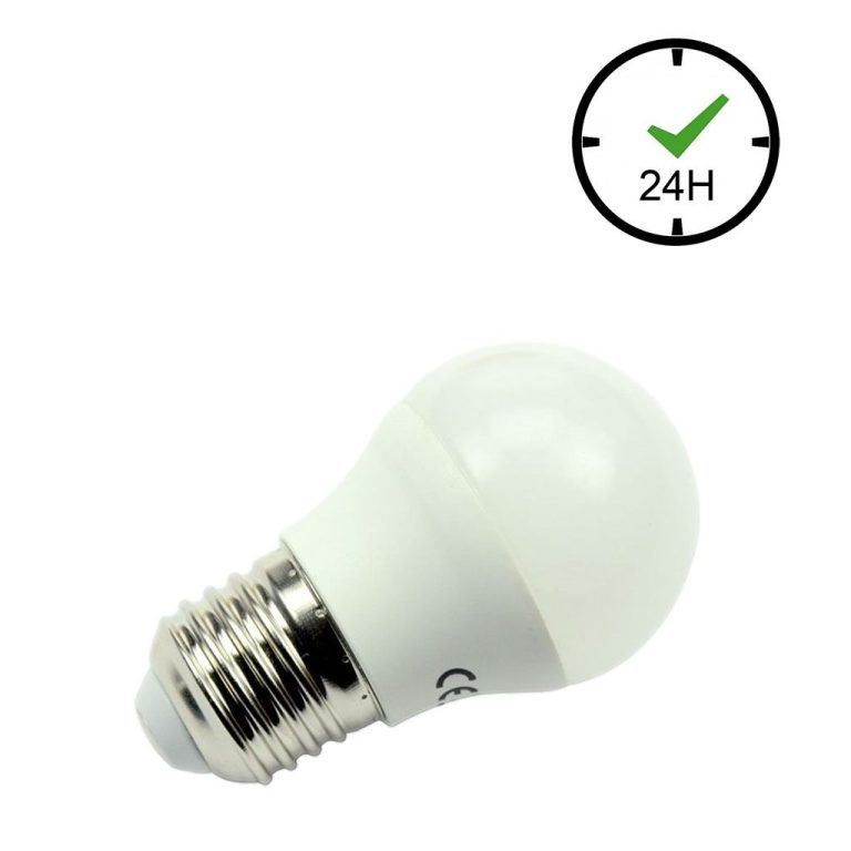 Energiesparende LED-Lampe mit E27-Fassung und weißem Gehäuse.