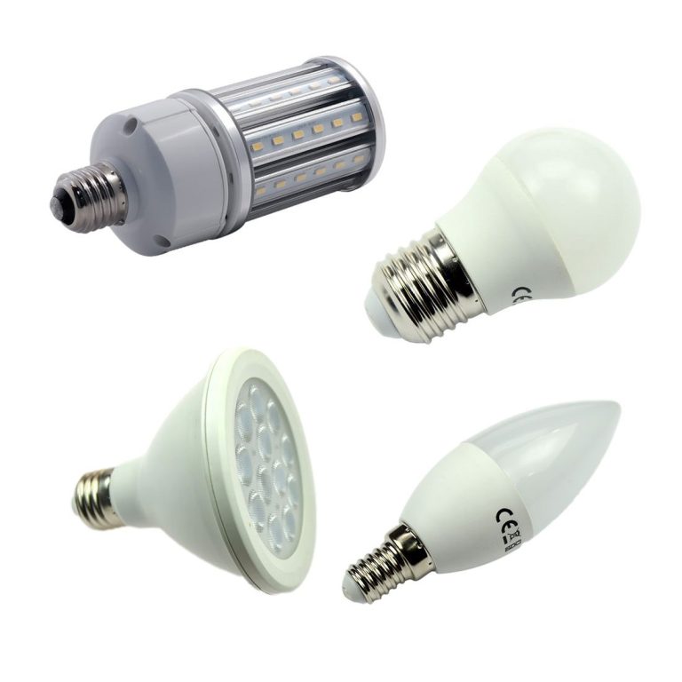 Verschiedene LED-Lampen mit unterschiedlichen Formen und Sockeltypen.