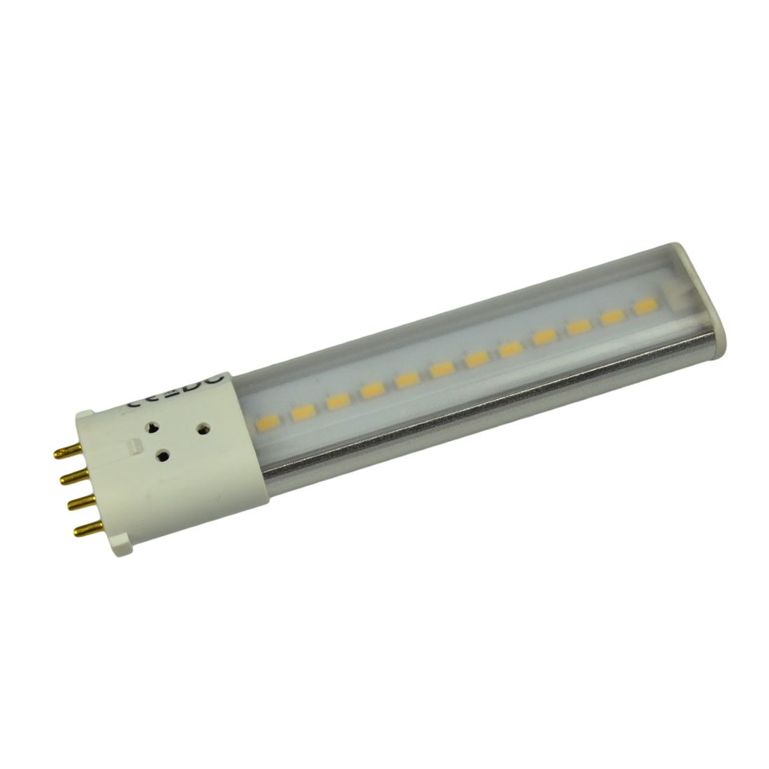 Energiesparende LED-Kompaktleuchtstofflampe mit mehreren Leuchtdioden und zwei Steckanschlüssen.