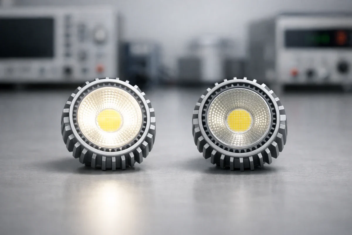 Vergleich von LED Lichtstrom neu und reduziert zur Darstellung von L70 und Lebensdauer