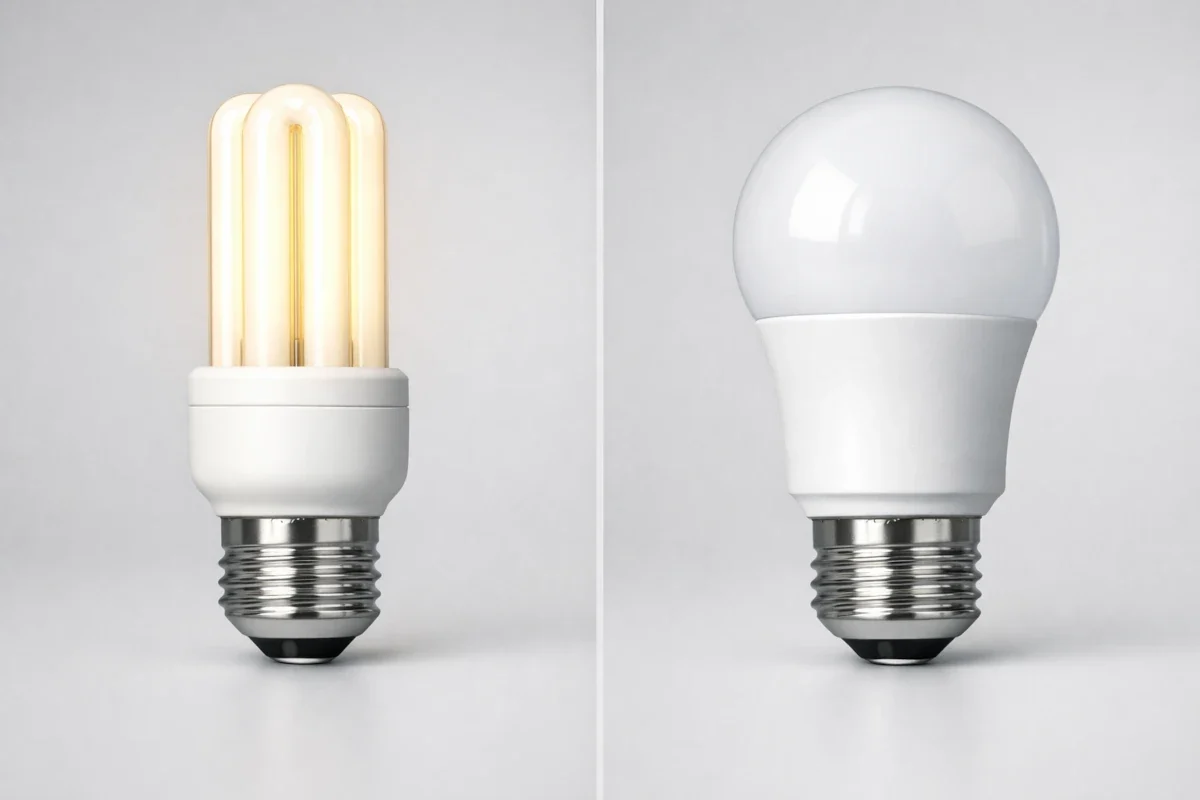 Vergleich klassisches Leuchtmittel und LED Retrofit mit identischem E27 Sockel