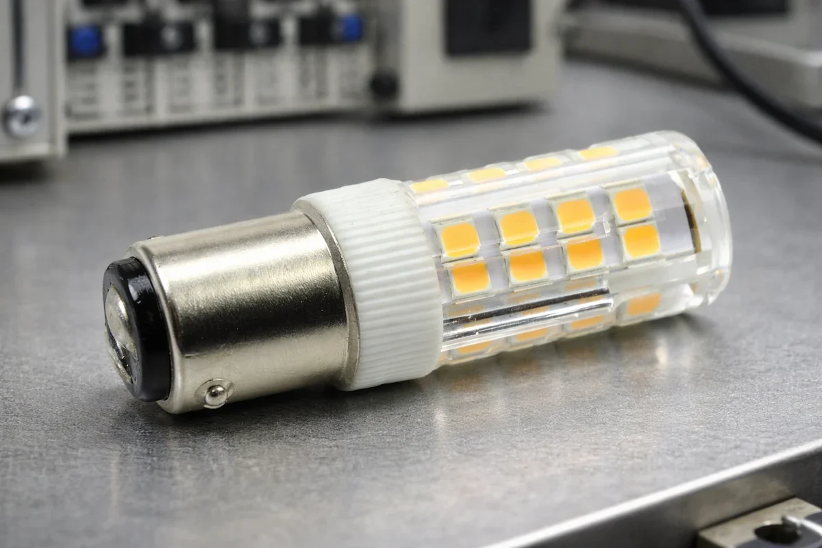 B15d Bajonettsockel mit zwei Raststiften und zwei Boden-Kontakten in technischer Umgebung