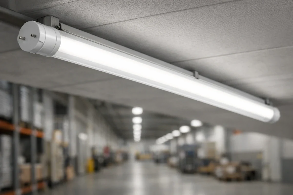 T8 LED 150cm (1500mm) Retrofit-Röhre mit G13-Sockel in industrieller Deckenleuchte