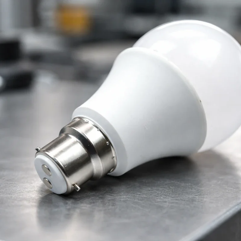 B22d Bajonettsockel mit zwei Raststiften und zwei Boden-Kontakten in technischer Umgebung