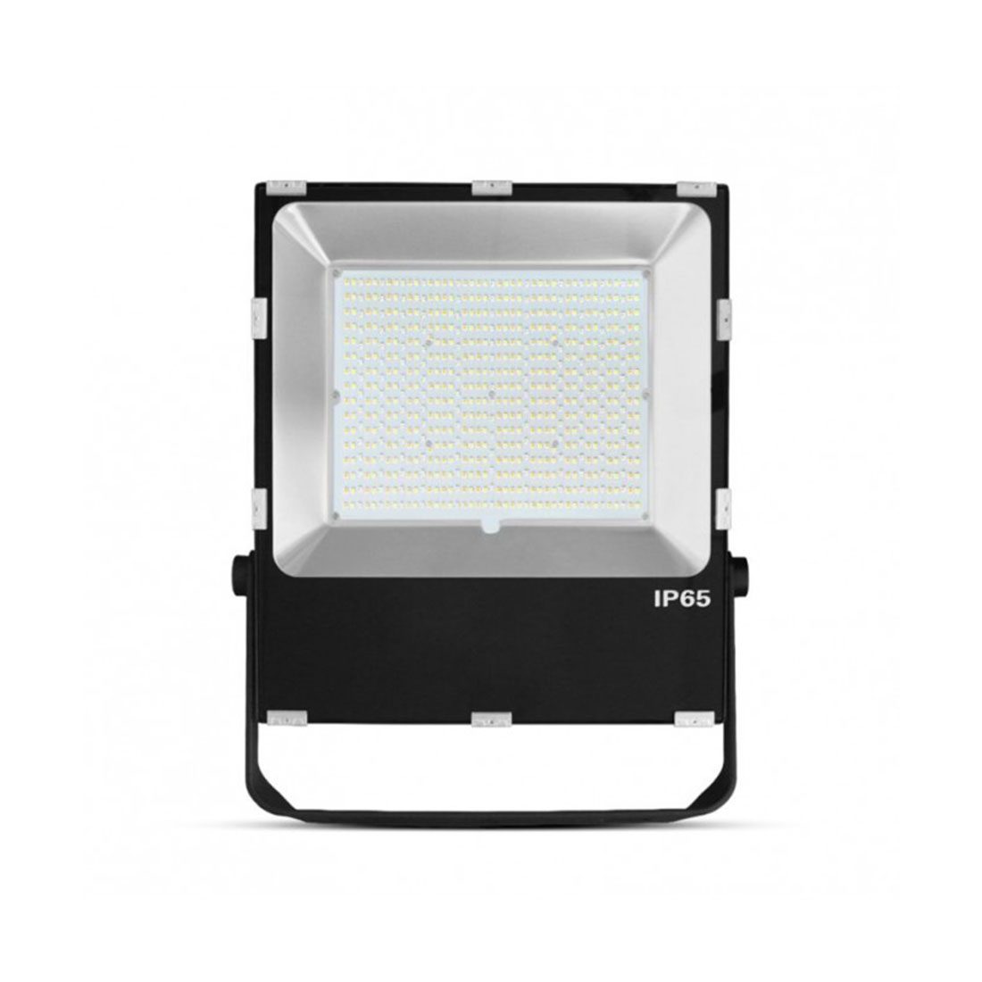 LED-Flutlichter in quadratischer Form, in Schwarz mit silbernem Rahmen.