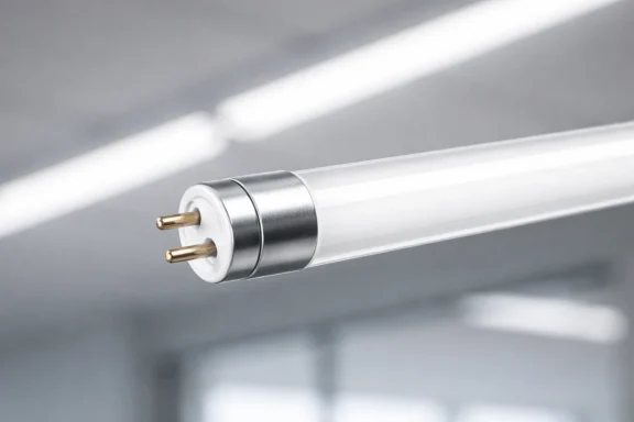 T5 LED-Röhre mit G5-Sockel in einer beleuchteten technischen Innenraumleuchte