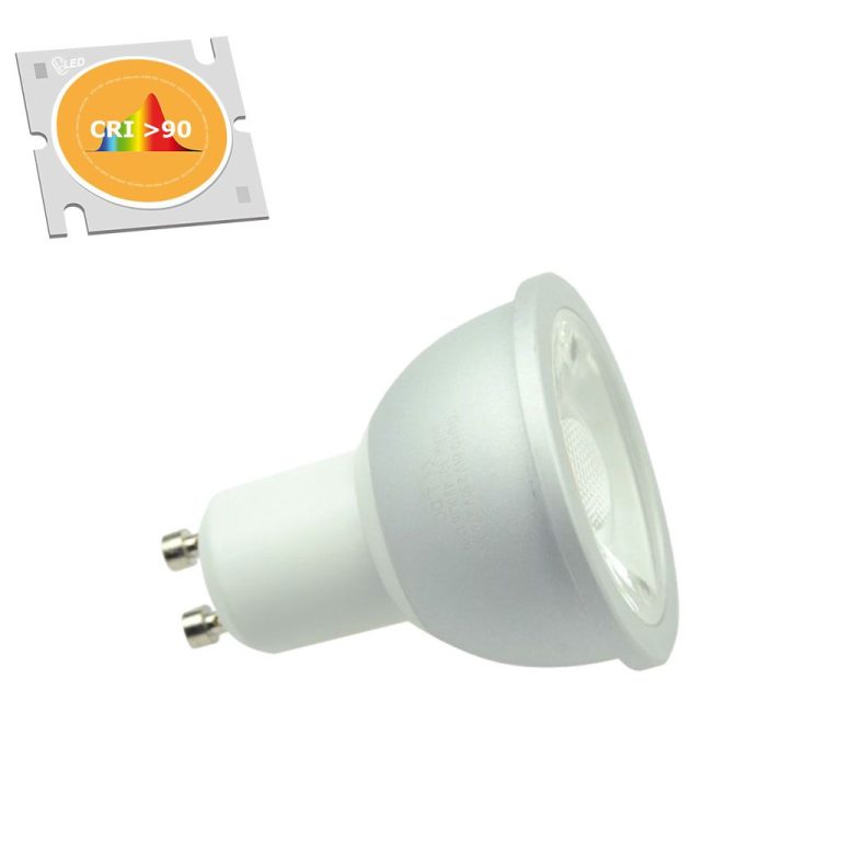 LED-Lampe mit GU10-Sockel, weiß, energieeffizient, für allgemeine Beleuchtung.