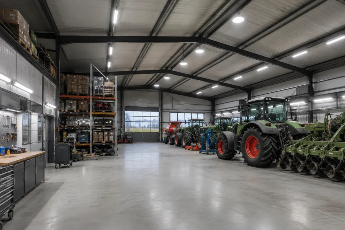LED-Highbay- und Linearleuchten über Maschinenhalle, Lagerregalen, Werkstattflächen und Logistikwegen in Niedersachsen