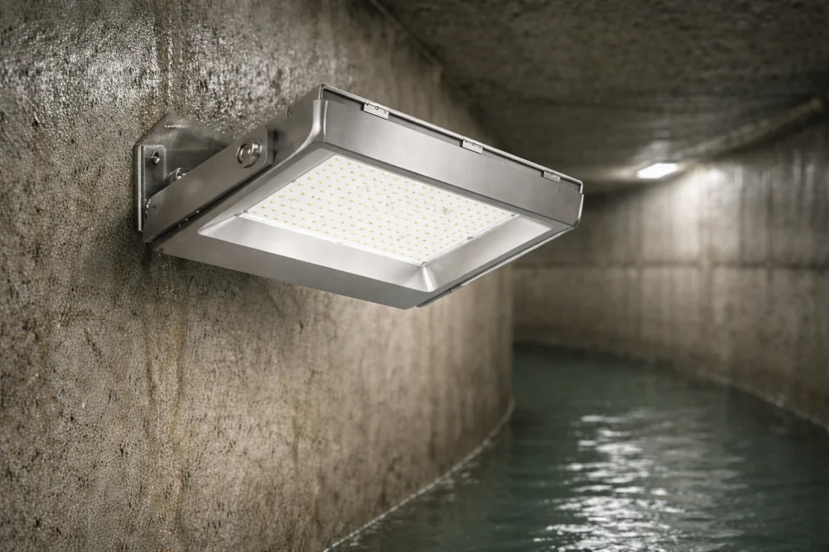 Edelstahl LED Fluter in Zisterne mit neutralweißem Licht