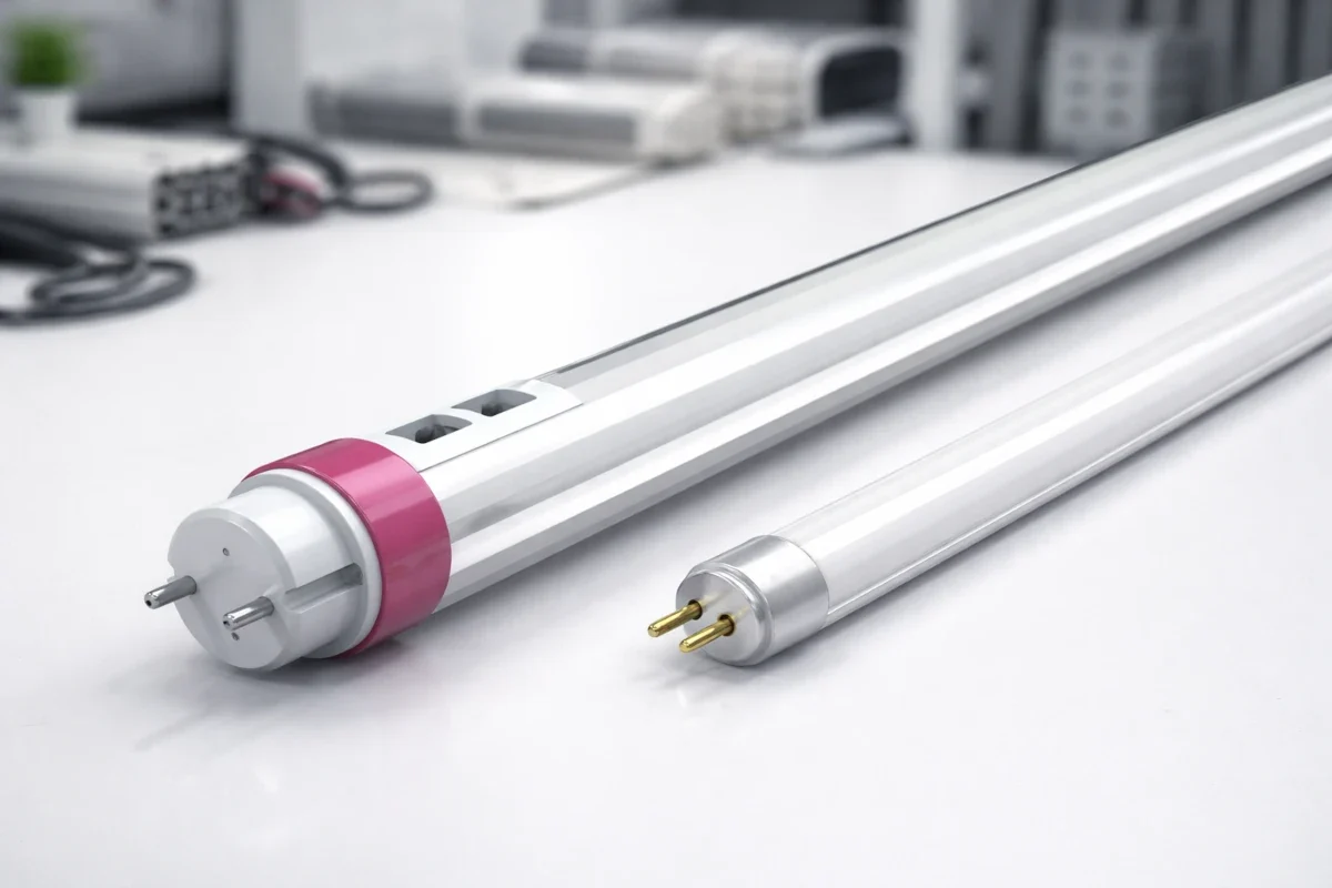 Vergleich von T8 und T5 LED Röhren mit unterschiedlichem Durchmesser und Sockel G13 und G5