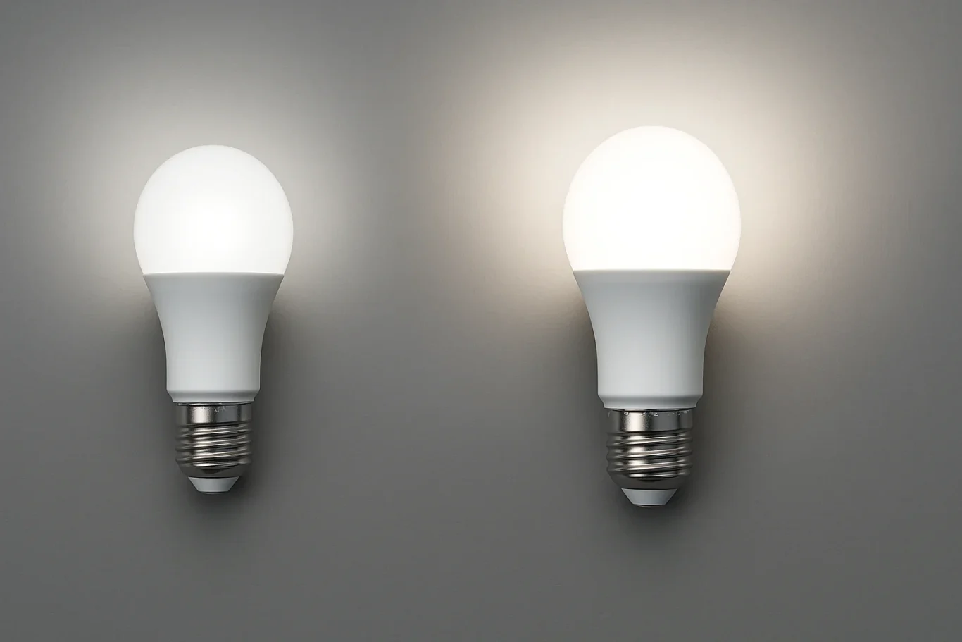 Ist 60 W heller als 40 W? – Unterschied der Lichtleistung einfach erklärt | DC-Lampen Vergleich zweier LED-Lampen mit unterschiedlicher Lichtstärke – 40 W und 60 W Äquivalente im technischen Helligkeitsvergleich