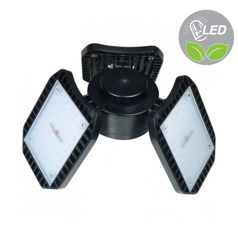 LED-Pflanzenbeleuchtung mit drei verstellbaren Panels für optimale Ausleuchtung.