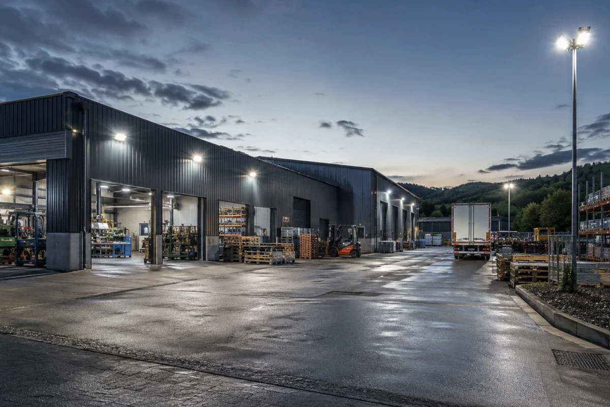 LED Flutlichtstrahler Rheinland-Pfalz Saarland für Werkhof Lager Gewerbepark und Außenbereiche prüfen LED Flutlichtstrahler über Werkhof, Lagerfläche und Zufahrt eines Gewerbeparks in Rheinland-Pfalz und Saarland