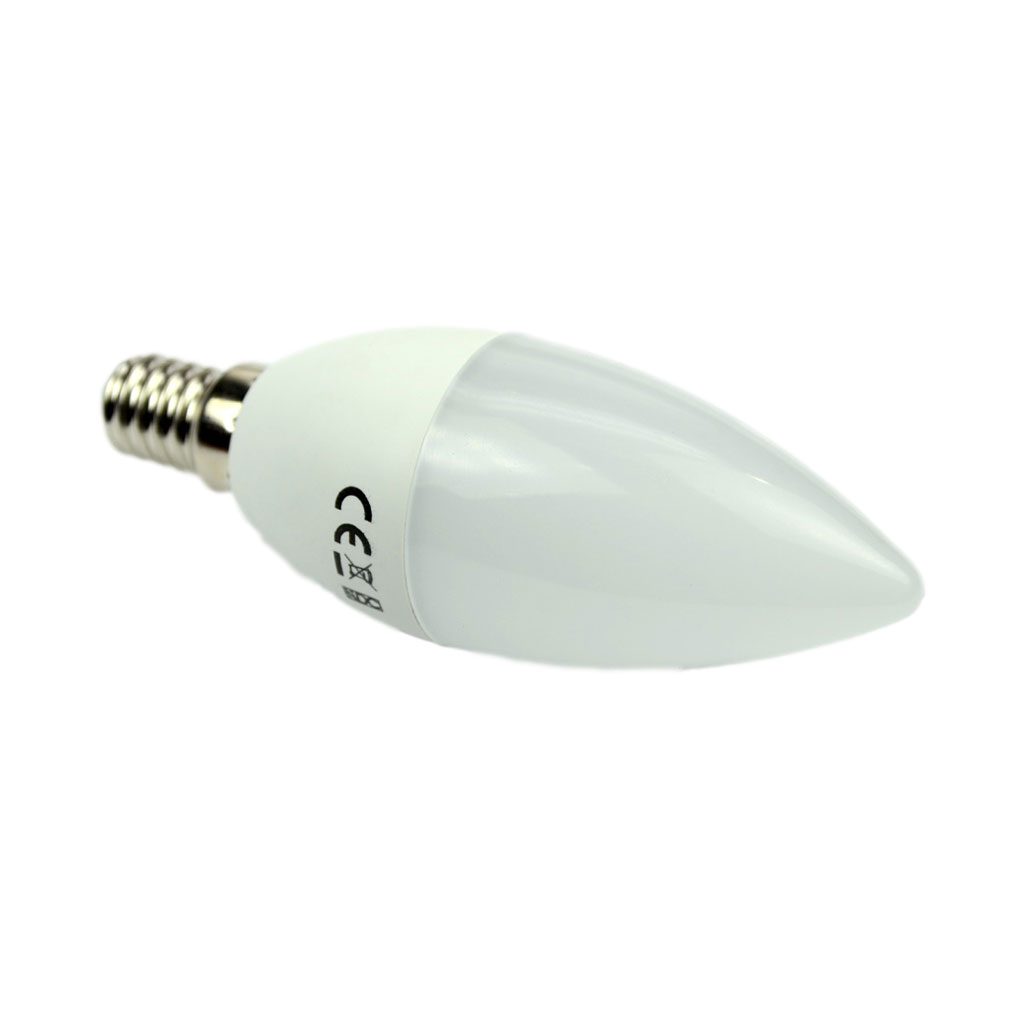 Energiesparende LED-Lampe in Form eines Kerzenlichts mit gewendeltem Ende.