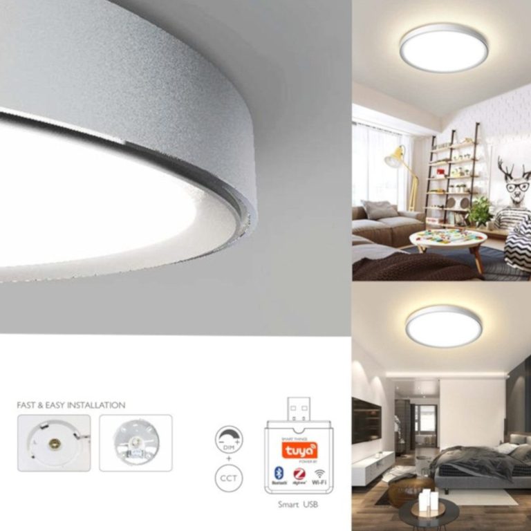 Moderne Deckenleuchte mit einem runden, schlichten Design und warmem Licht.