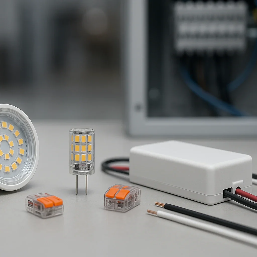 12V LED-Netzteil nach Watt Ampere Reserve und AC DC auswählen 12V LED-Netzteil mit LED-Modul und Messgerät auf technischer Prüfbank