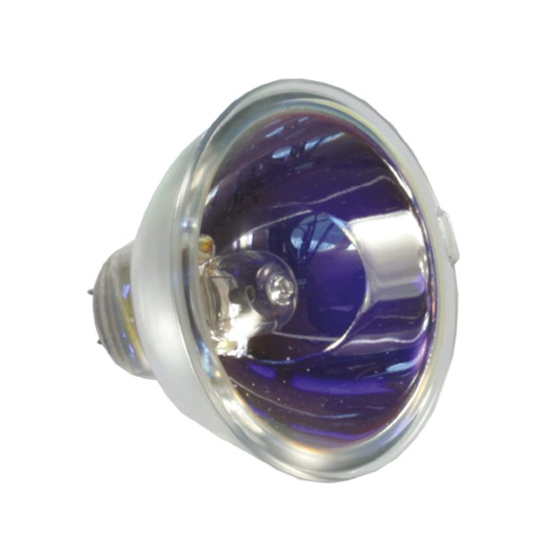 Halogenlampenreflektor mit silbernem Rand und klarem Glas.