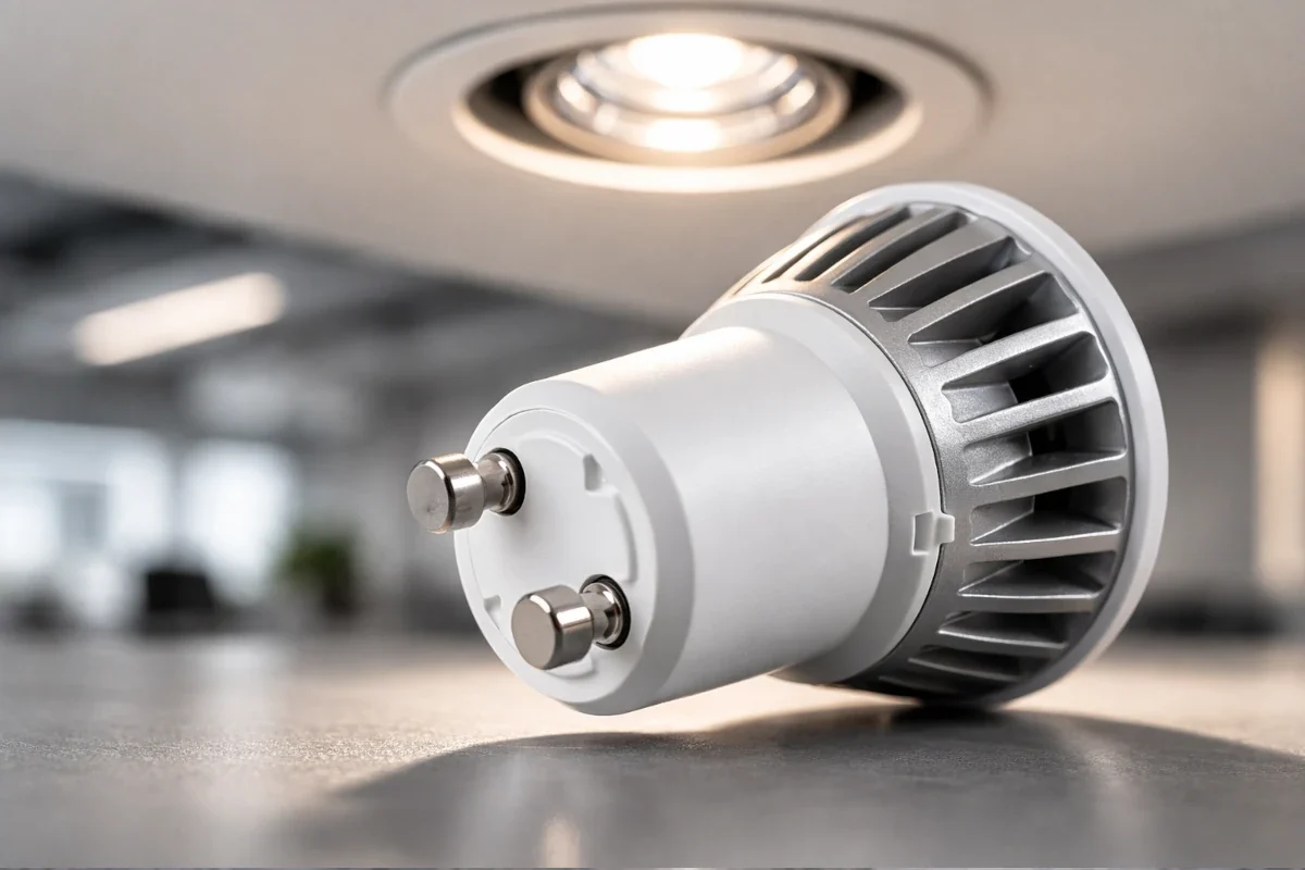 GU10 LED-Spot mit zwei Bajonett-Pins im 10 mm Abstand in Einbauspot