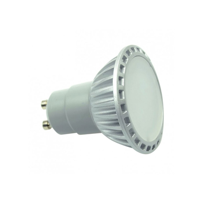 LED-Reflektorlampe mit gu10-Sockel in weißem Gehäuse.