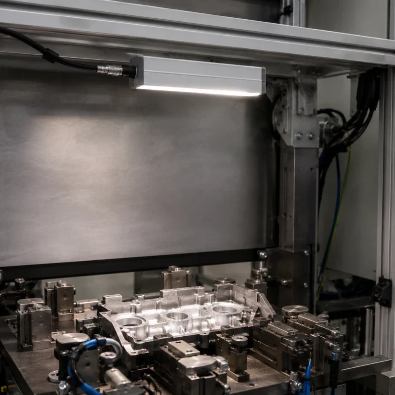 24-V-LED für Maschinen und industrielle Anlagen prüfen 24-V-LED-Beleuchtung an einer industriellen Maschine mit technischer Niedervoltversorgung