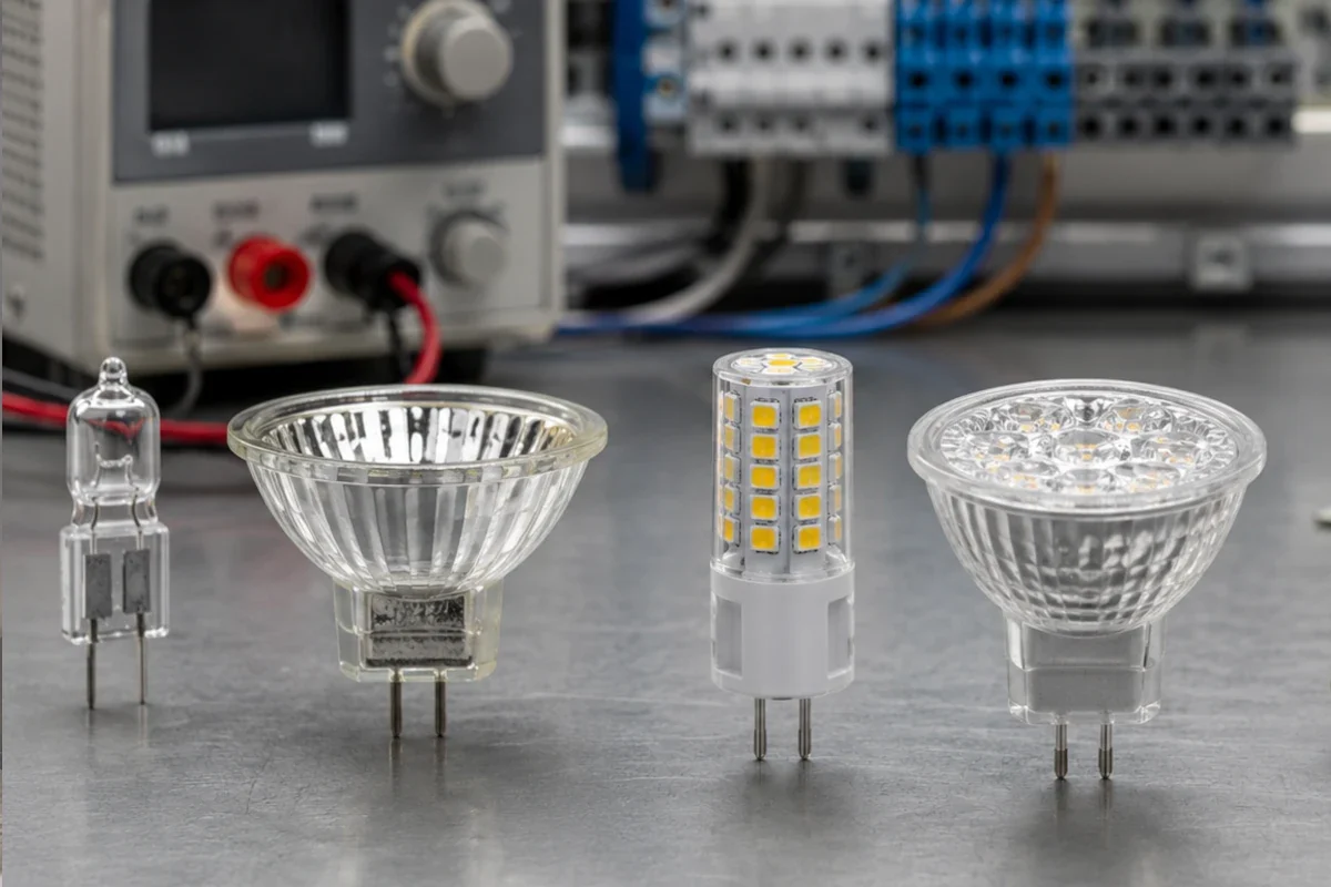 G4 und GU4 LED Stiftsockellampen im Vergleich mit sichtbaren Kontaktpins