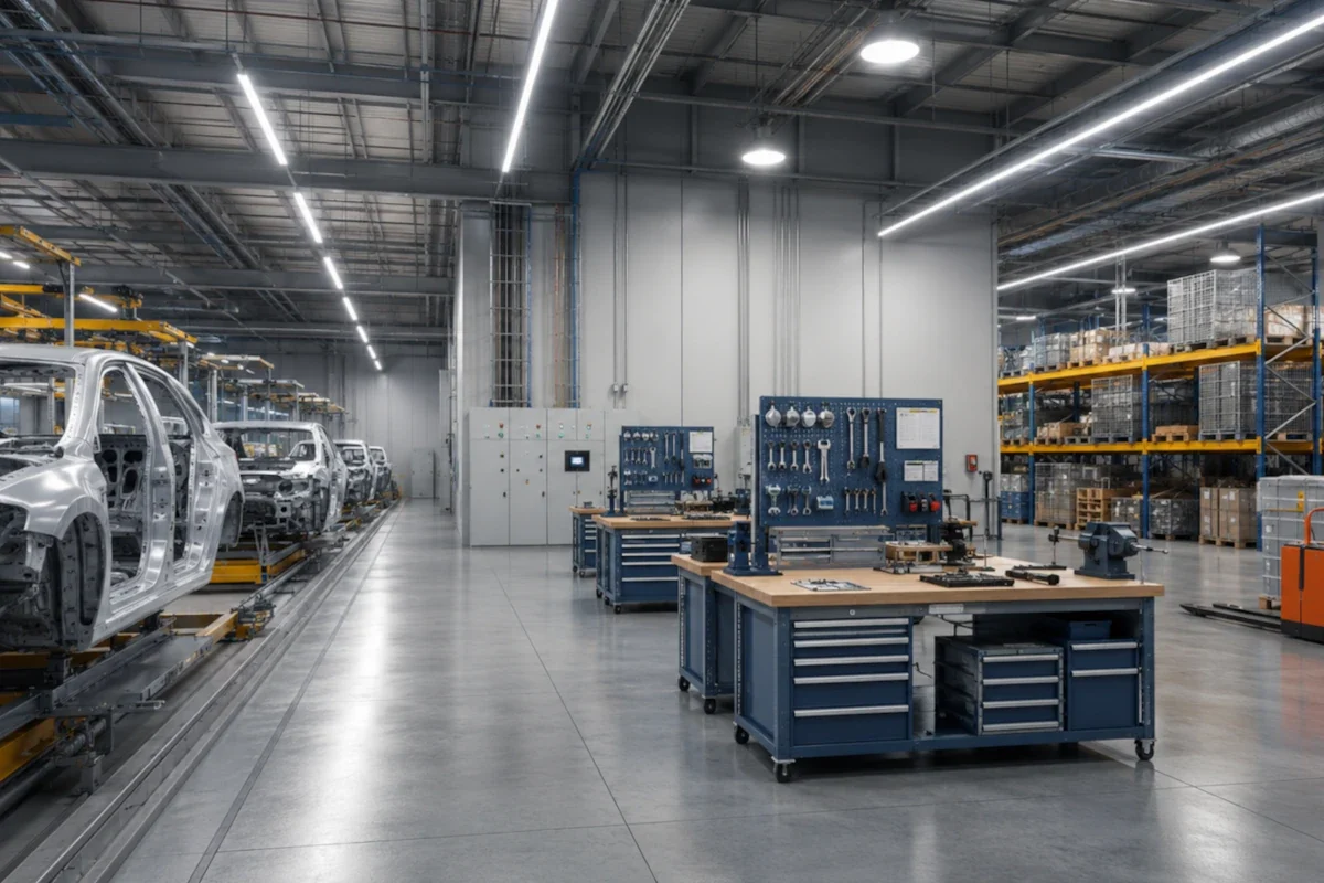 LED Industriebeleuchtung für Niedersachsen: Produktion, Werkstatt, Lager und Technikräume. Licht, AC/DC, Wärme und Retrofit fachlich prüfen.