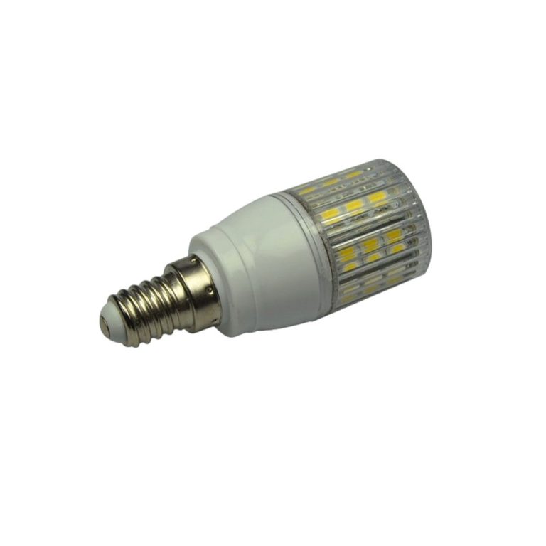 Energiesparende LED-Lampe mit E14-Sockel und klarer Außenhülle.