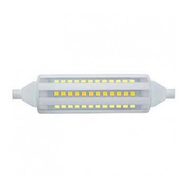 R7s LED in öffentlichen Bestandsgebäuden fachlich prüfen R7s LED-Leuchtmittel mit beidseitigen Kontakten und sichtbaren LED-Reihen für öffentliche Bestandsgebäude