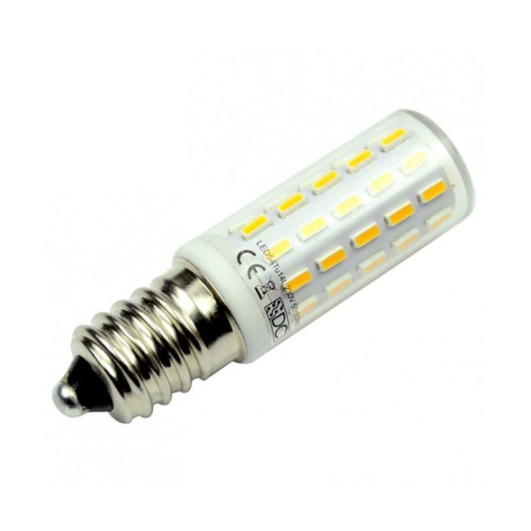 LED-Lampe mit E14-Sockel, zylindrischer Körper und mehreren Lichtsegmente.