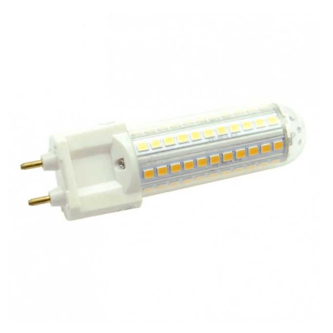 LED-Kompaktleuchtstofflampe mit G12-Sockel, zylindrischer Körper und mehreren leuchtenden LEDs.