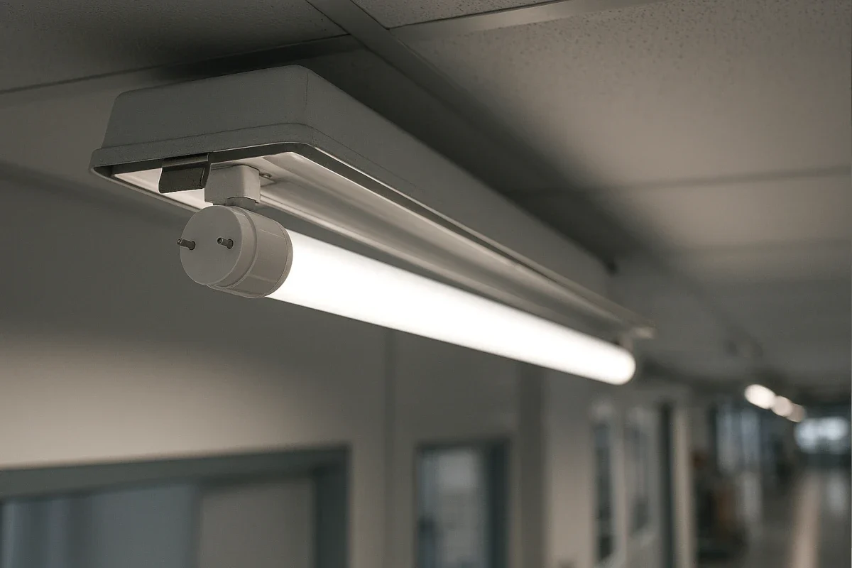 T8 LED 120cm (1200mm) Retrofit-Röhre mit G13-Sockel in gewerblicher Deckenleuchte