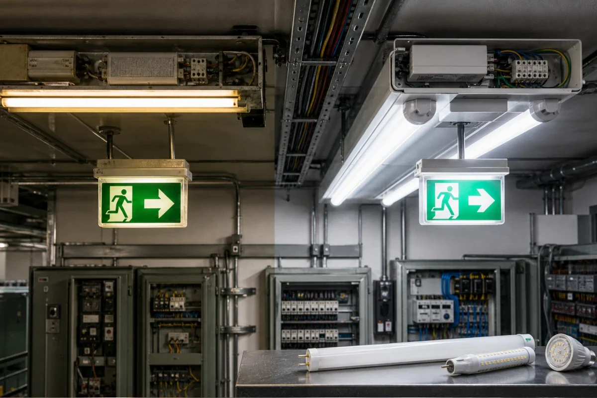 LED Retrofit Notbeleuchtung in industrieller Sicherheitsbeleuchtung