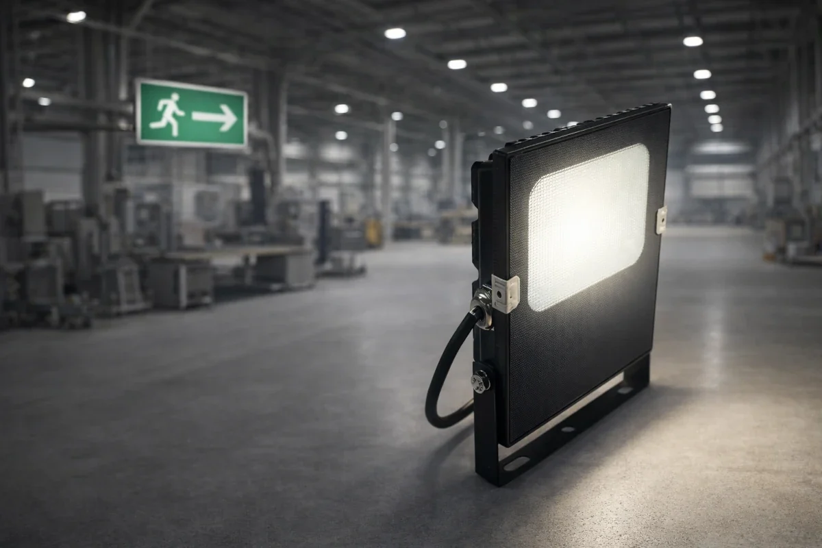 LED Flutlichtstrahler für Notbeleuchtung auf Baustelle in Sachsen